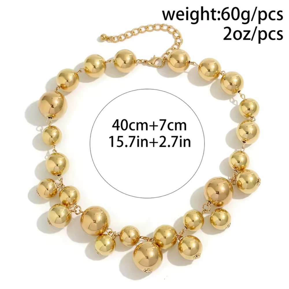 Anthro gold ball adjustable unique Gold Beaded Necklace - Picture 4 of 5